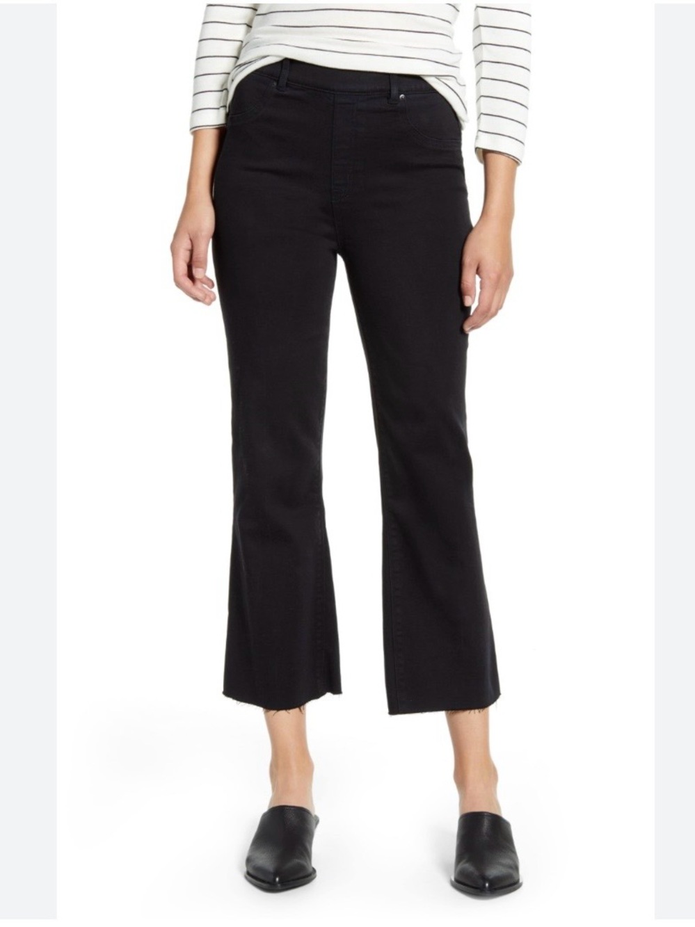Spanx EveryWear Pull On Kick Flare Jeans Cropped Smooth Tummy High Rise Blk M